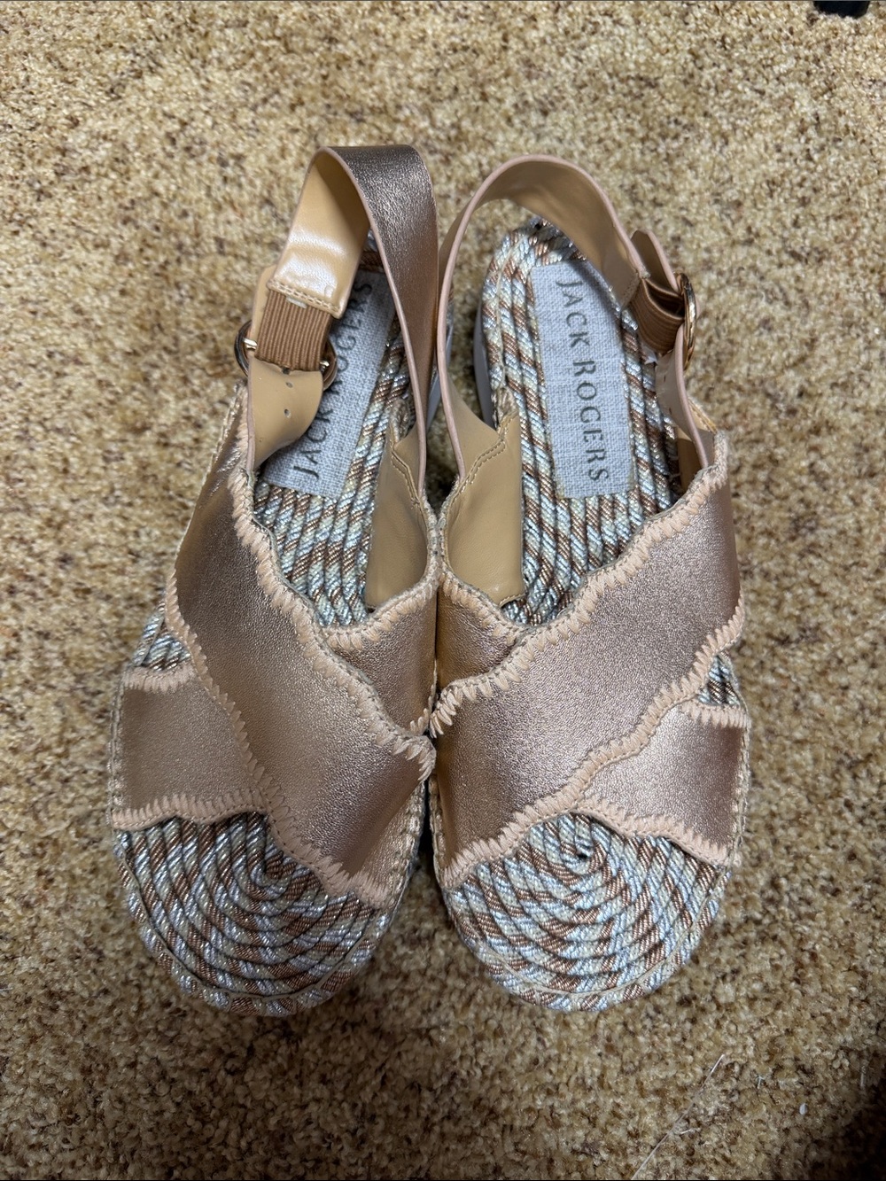Jack Rogers Metallic Rose Gold Braided Slingback Sandals
